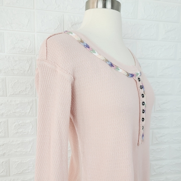 Nwt FREE PEOPLE Rainbow Thermal Henley Top | Pink | Size- XS - Picture 8 of 12
